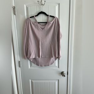 Women’s Honey Punch Waffle Knit Cold Shoulder Sweater in Medium